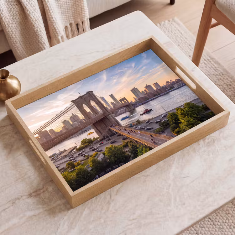 Dienblad - Brug - Rivier - Stad - Zonsondergang - Architectuur — 2