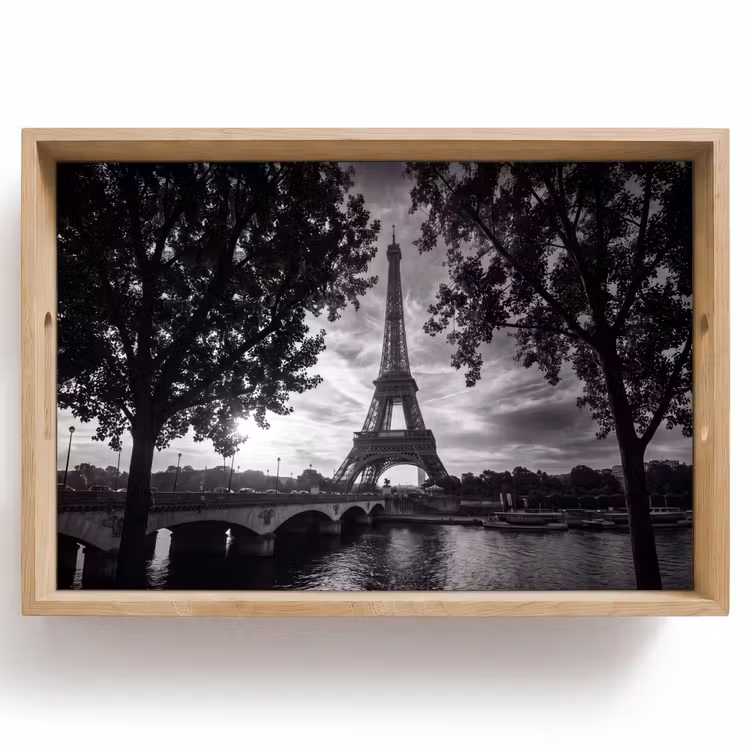 Dienblad - Eiffeltoren - Parijs - Rivier - Architectuur - Zwart-wit — 1