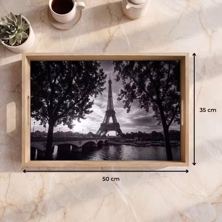 Dienblad - Eiffeltoren - Parijs - Rivier - Architectuur - Zwart-wit — 9