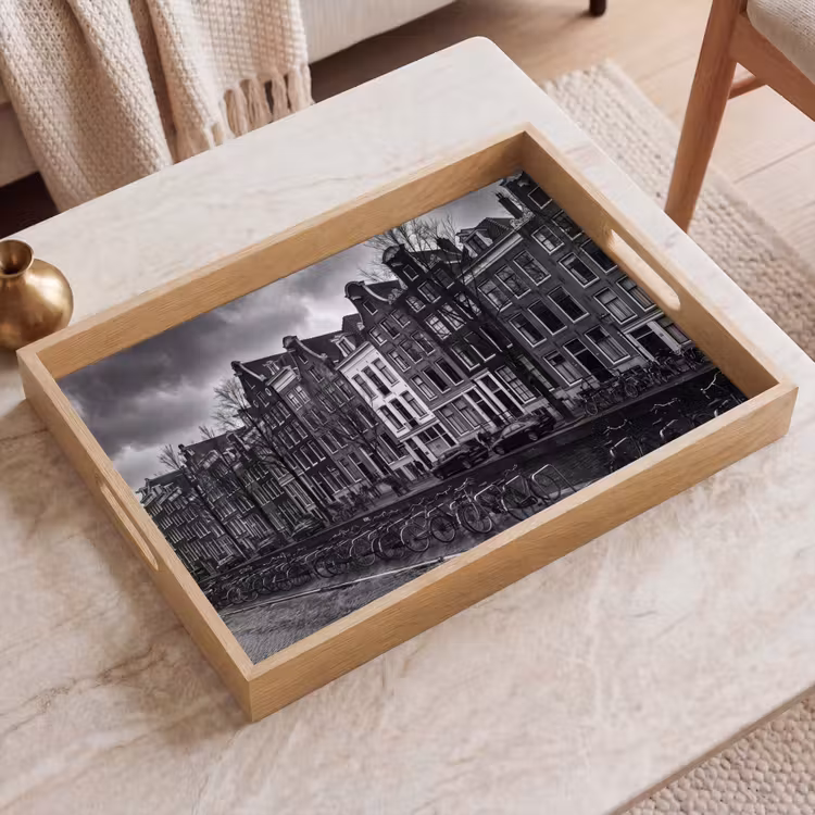 Dienblad - Huis - Gracht - Amsterdam - Architectuur - Zwart-wit — 2