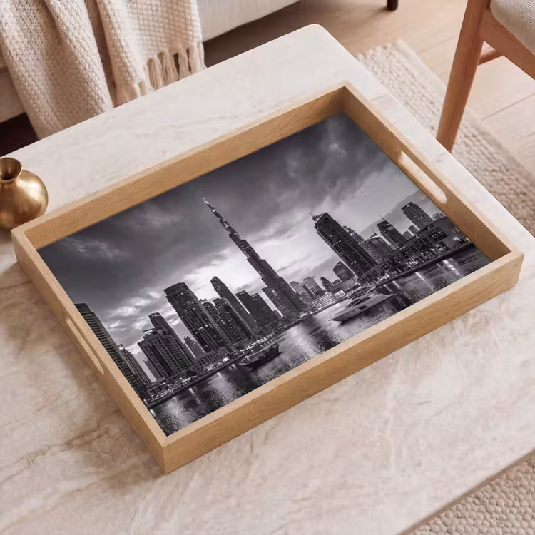 Dienblad - Stad - Skyline - Architectuur - Avond - Zwart-wit — 2