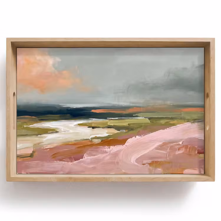 Dienblad - Landschap - Rivier - Abstract - Roze - Groen — 1