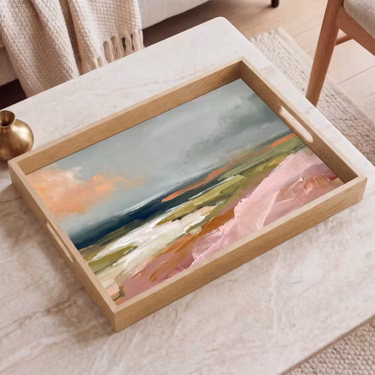 Dienblad - Landschap - Rivier - Abstract - Roze - Groen — 2