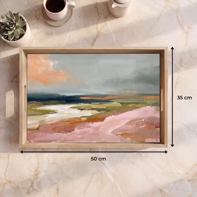 Dienblad - Landschap - Rivier - Abstract - Roze - Groen — 9