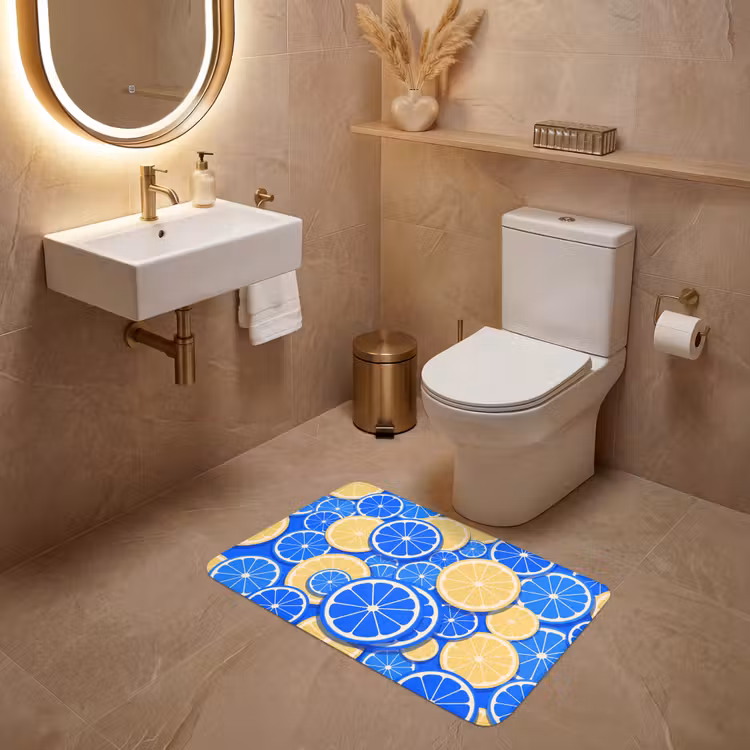 Wc Mat - Fruit - Schijven - Patroon - Modern - Blauw - Geel — 4