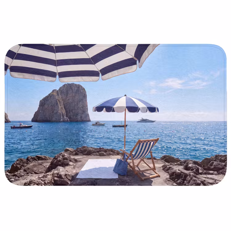 Wc Mat - Strand - Ligstoel - Parasol - Zomer - Blauw — 1