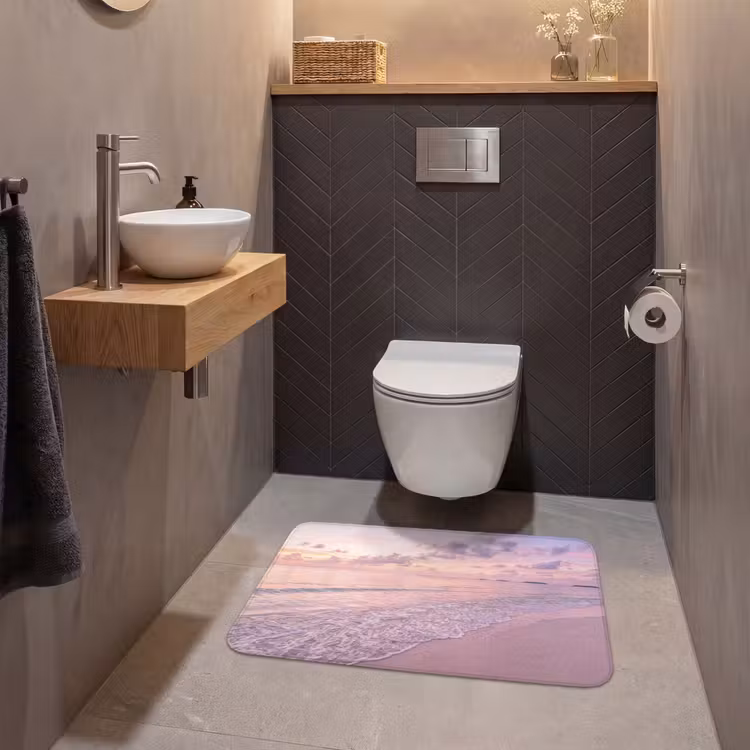 Wc Mat - Strand - Zonsondergang - Natuur - Minimalistisch - Roze — 2