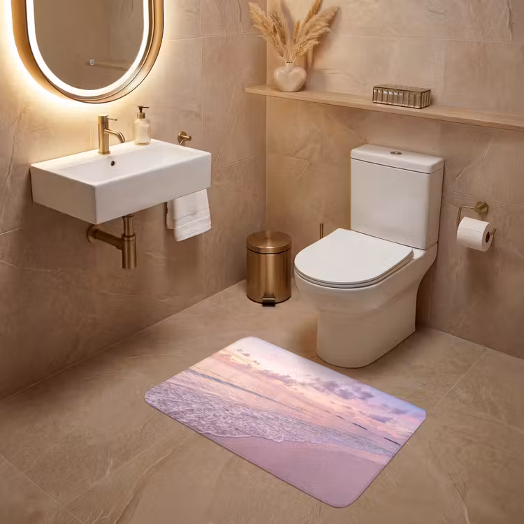 Wc Mat - Strand - Zonsondergang - Natuur - Minimalistisch - Roze — 4