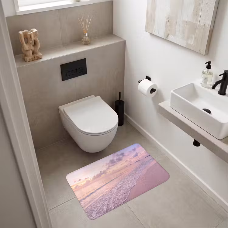 Wc Mat - Strand - Zonsondergang - Natuur - Minimalistisch - Roze — 6