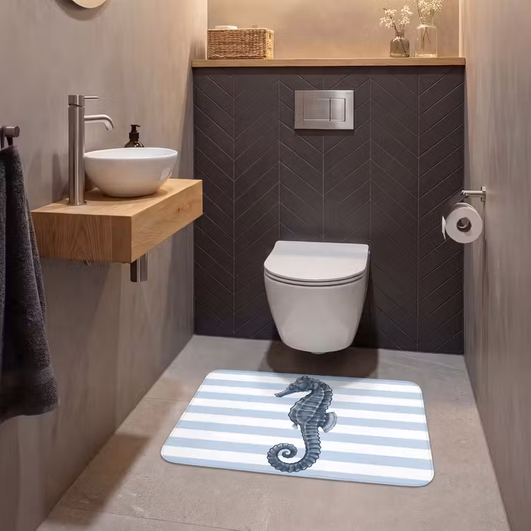 Wc Mat - Vis - Oceaan - Illustratie - Blauw - Strepen — 2