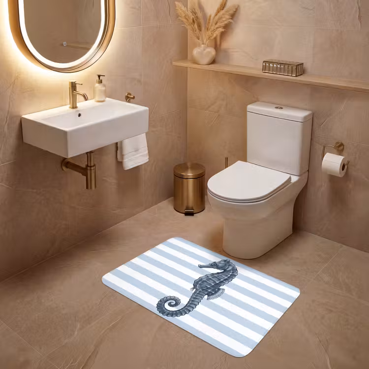 Wc Mat - Vis - Oceaan - Illustratie - Blauw - Strepen — 4