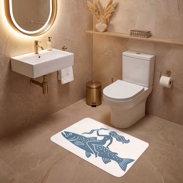 Wc Mat - Vrouw - Vis - Fantasie - Abstract - Blauw — 4