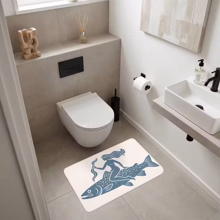 Wc Mat - Vrouw - Vis - Fantasie - Abstract - Blauw — 6
