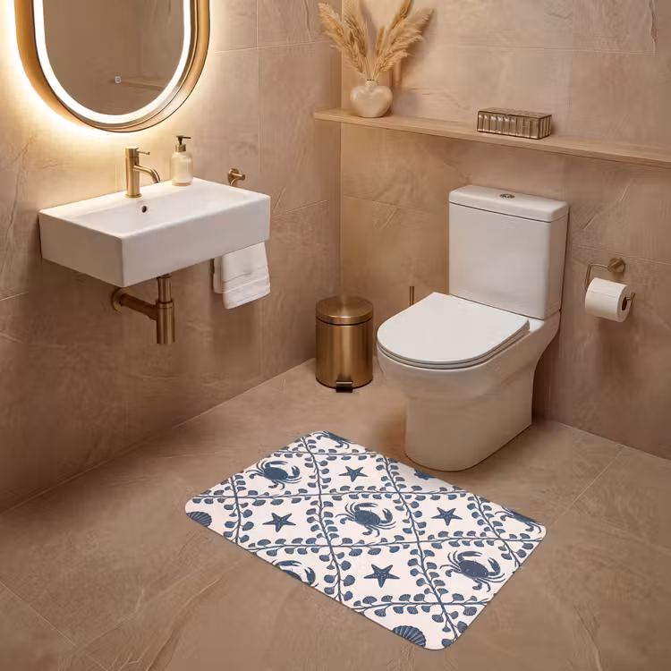 Wc Mat - Zee - Krab - Zeester - Patroon - Blauw — 4