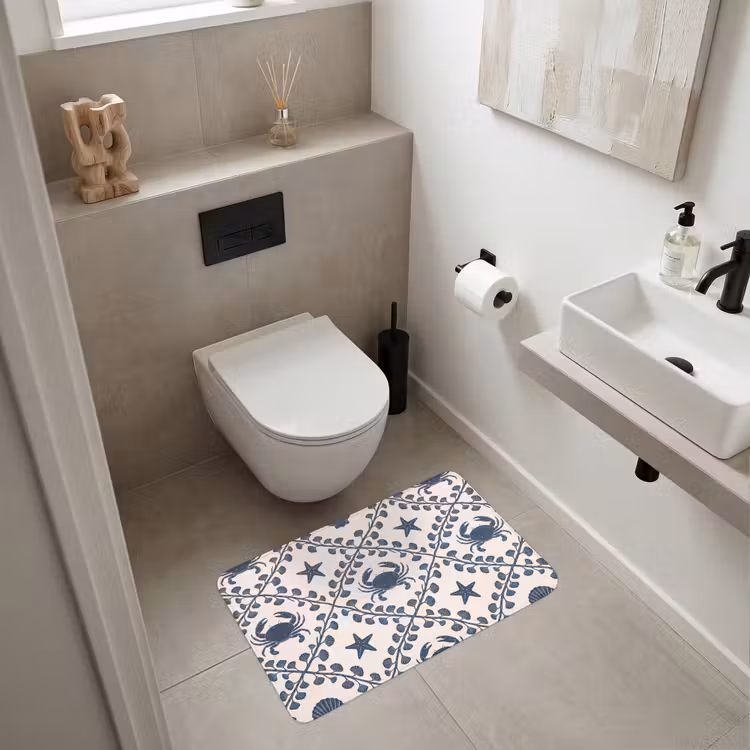 Wc Mat - Zee - Krab - Zeester - Patroon - Blauw — 6
