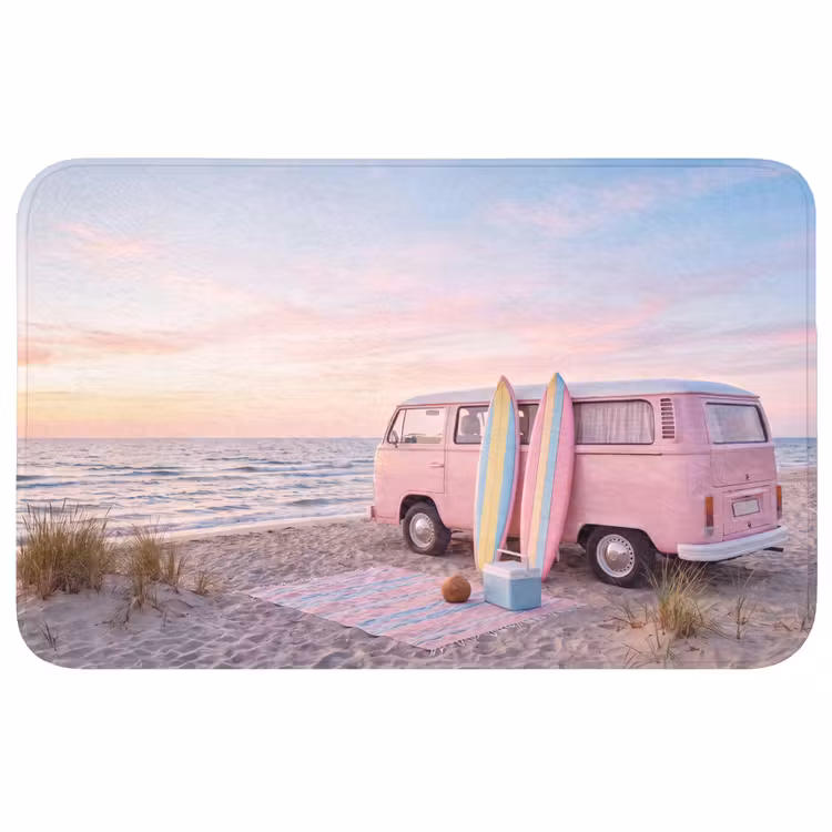 Wc Mat - Busje - Strand - Surfplank - Zomer - Roze — 1
