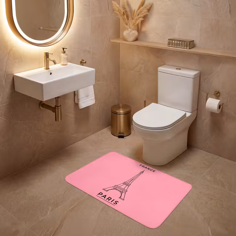 Wc Mat - Eiffeltoren - Parijs - Architectuur - Minimalistisch - Roze — 4