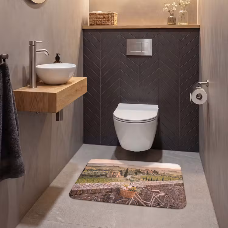 Wc Mat - Fiets - Bloemen - Toscane - Landschap - Roze — 2
