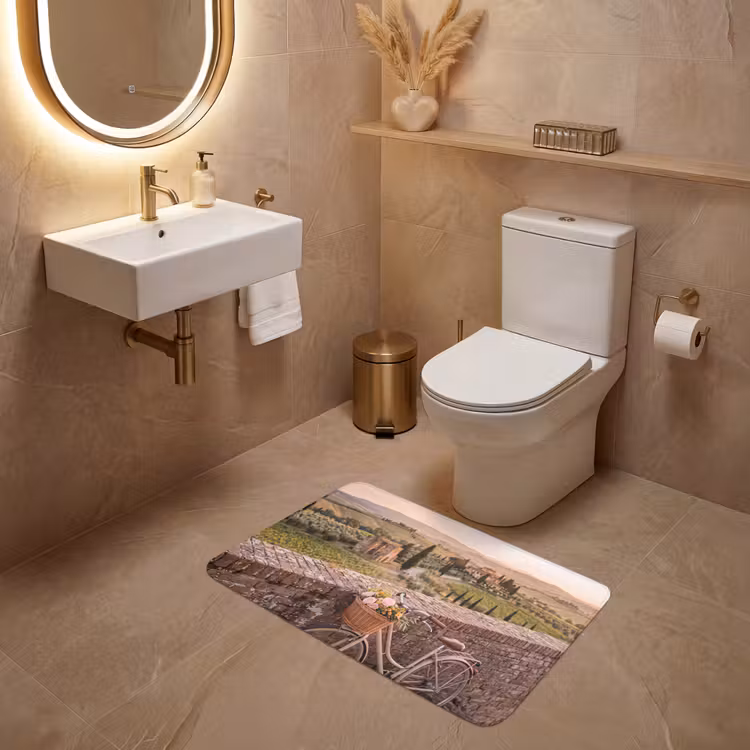 Wc Mat - Fiets - Bloemen - Toscane - Landschap - Roze — 4