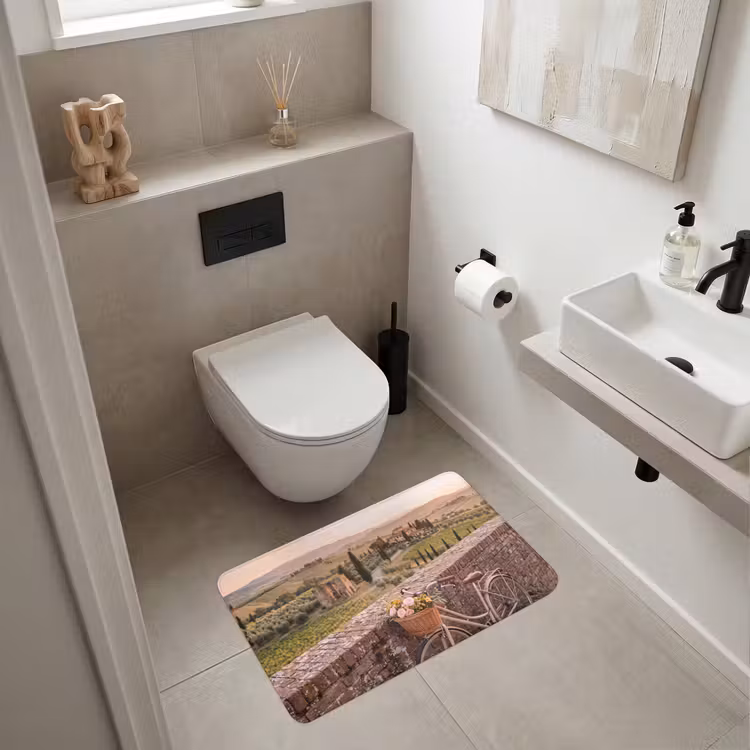 Wc Mat - Fiets - Bloemen - Toscane - Landschap - Roze — 6