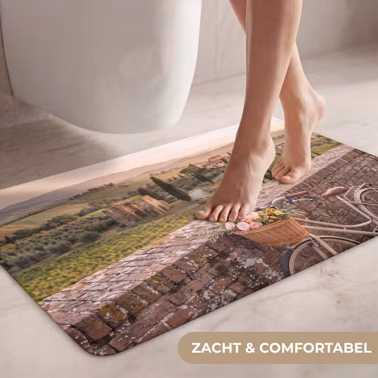 Wc Mat - Fiets - Bloemen - Toscane - Landschap - Roze — 7