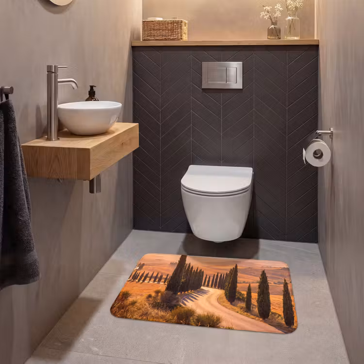 Wc Mat - Landschap - Weg - Bomen - Natuur - Goud — 2