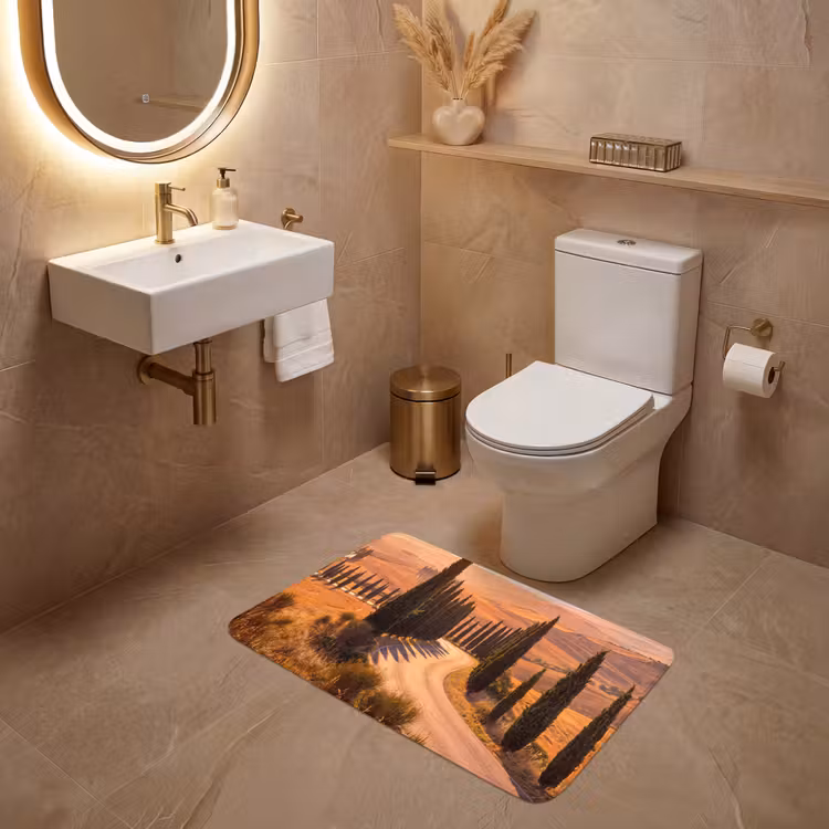 Wc Mat - Landschap - Weg - Bomen - Natuur - Goud — 4