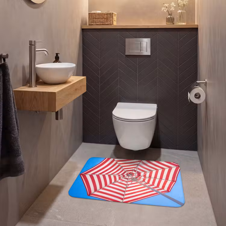 Wc Mat - Parasol - Strepen - Zomer - Rood - Blauw — 2