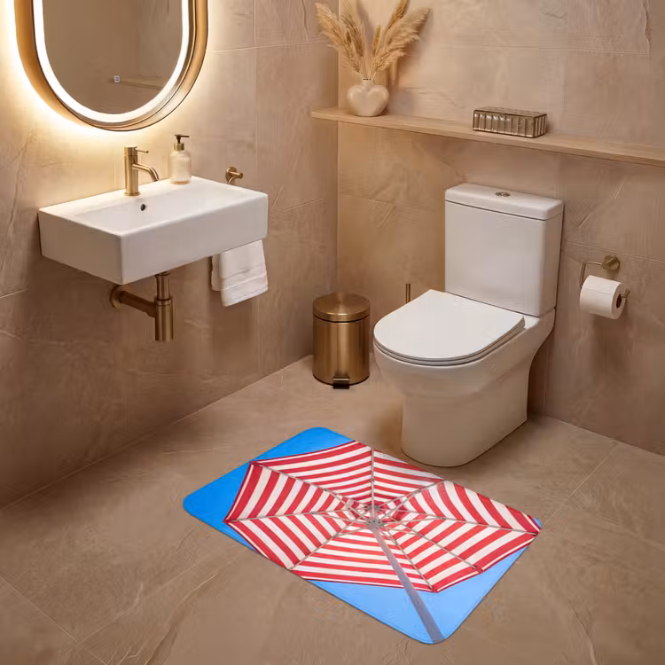 Wc Mat - Parasol - Strepen - Zomer - Rood - Blauw — 4