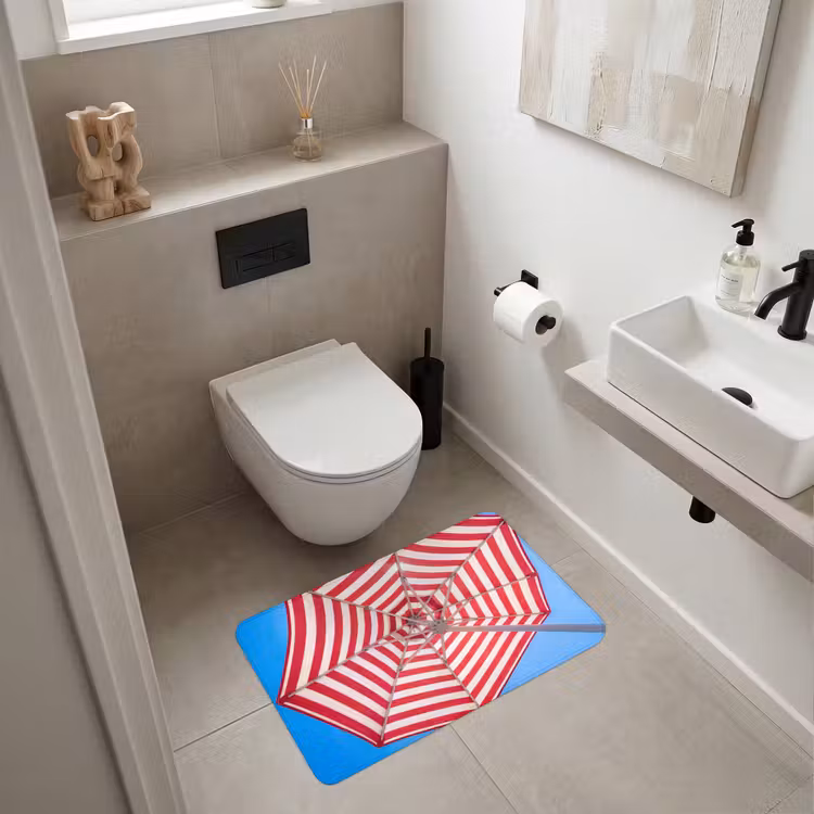 Wc Mat - Parasol - Strepen - Zomer - Rood - Blauw — 6