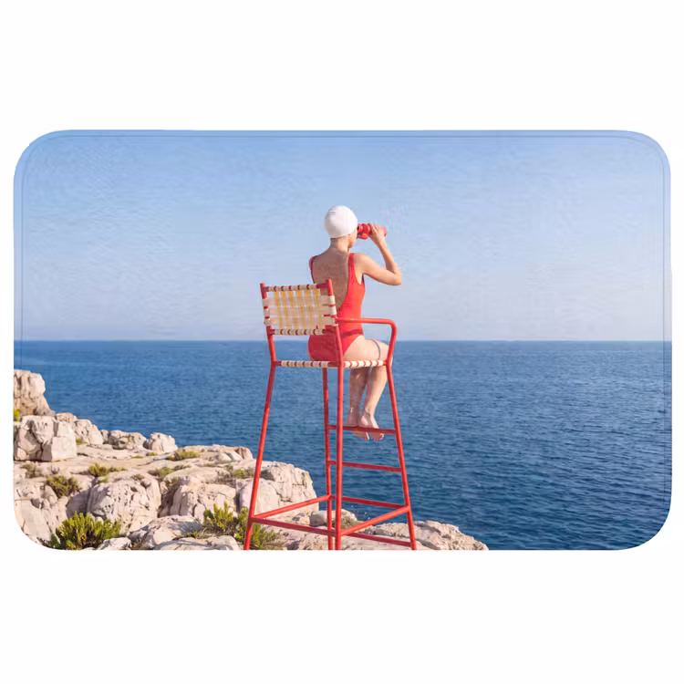 Wc Mat - Vrouw - Zee - Kust - Verrekijker - Rood — 1