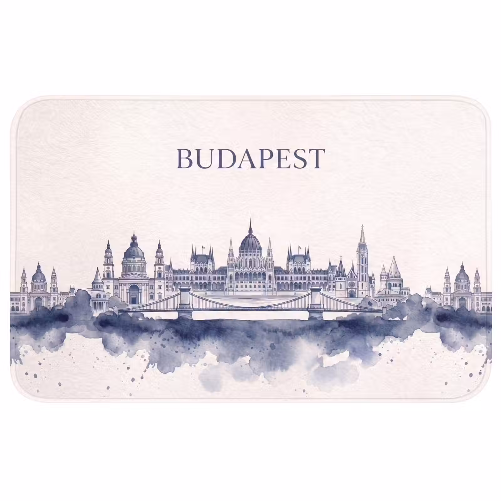 Wc Mat - Boedapest - Skyline - Architectuur - Aquarel - Blauw — 1