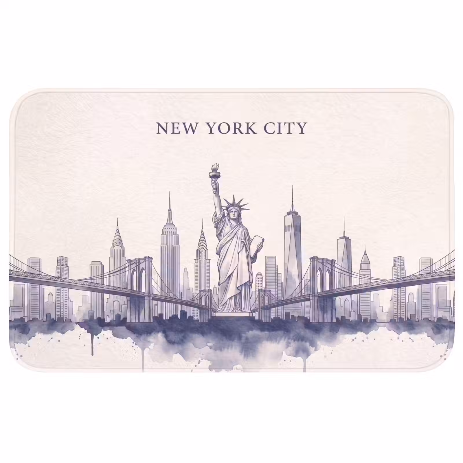 Wc Mat - New York - Vrijheidsbeeld - Skyline - Illustratie - Blauw — 1
