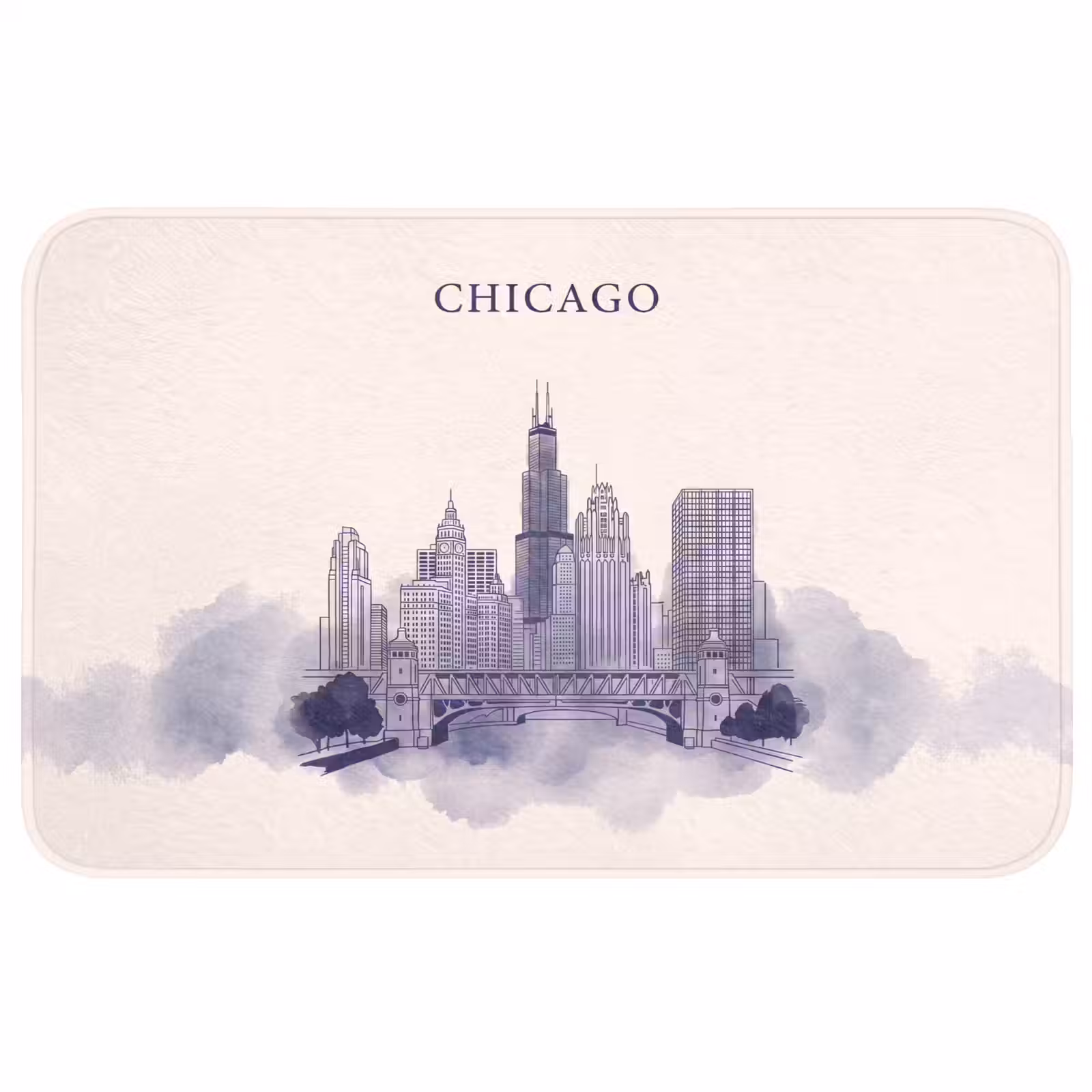 Wc Mat - Stad - Skyline - Architectuur - Lijntekening - Blauw — 1