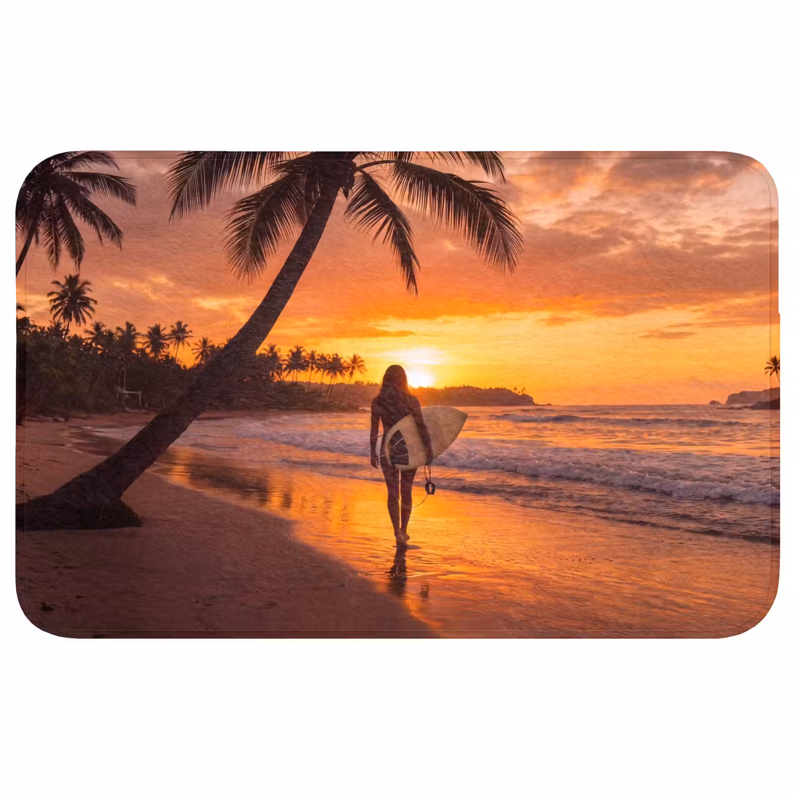 Wc Mat - Vrouw - Surfplank - Strand - Zonsondergang - Oranje — 1