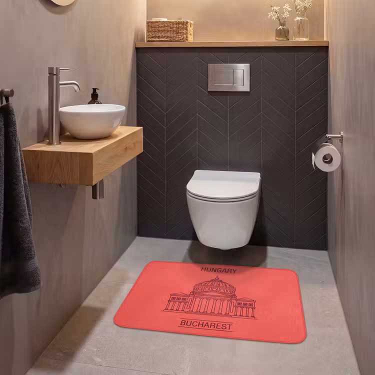 Wc Mat - Architectuur - Boekarest - Stedelijk - Lijntekening - Rood — 2