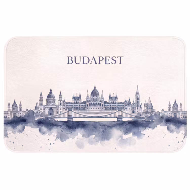 Wc Mat - Boedapest - Skyline - Architectuur - Aquarel - Blauw — 1