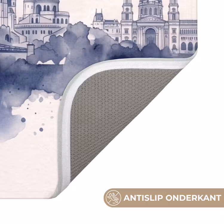 Wc Mat - Boedapest - Skyline - Architectuur - Aquarel - Blauw — 3