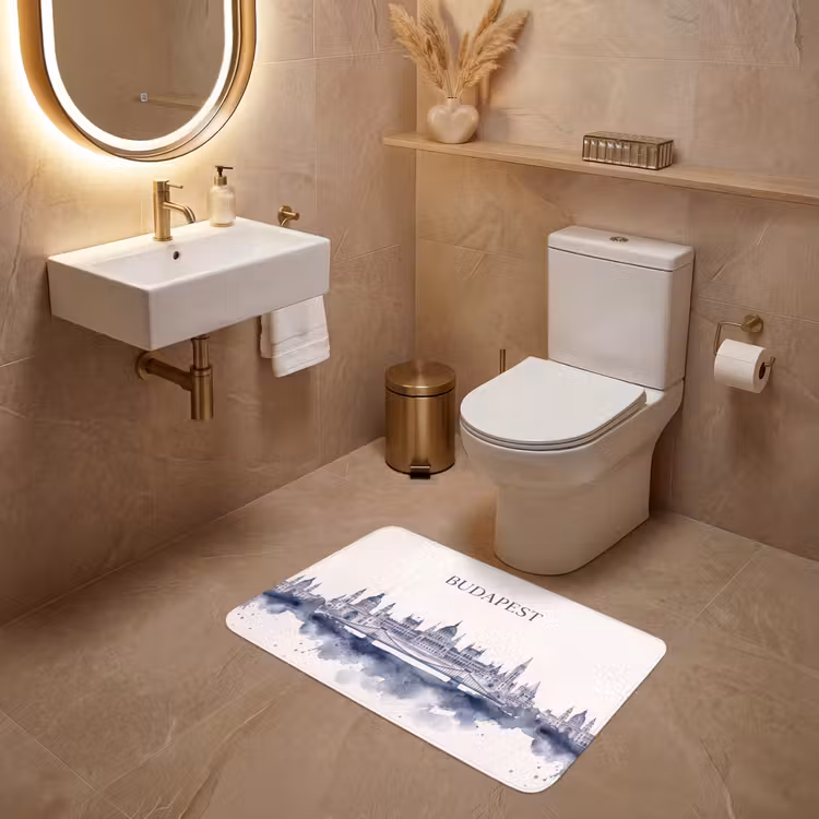 Wc Mat - Boedapest - Skyline - Architectuur - Aquarel - Blauw — 4