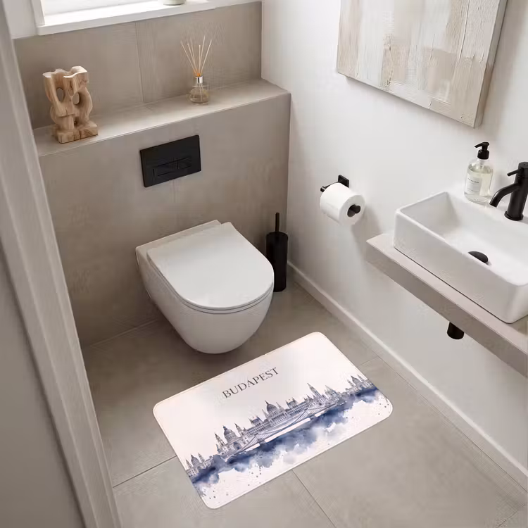 Wc Mat - Boedapest - Skyline - Architectuur - Aquarel - Blauw — 6