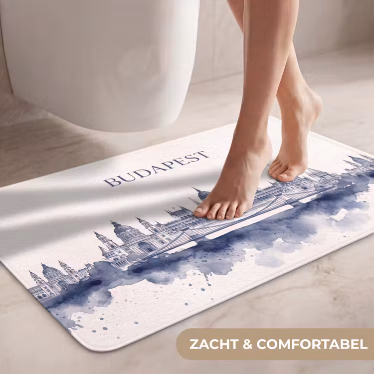 Wc Mat - Boedapest - Skyline - Architectuur - Aquarel - Blauw — 7