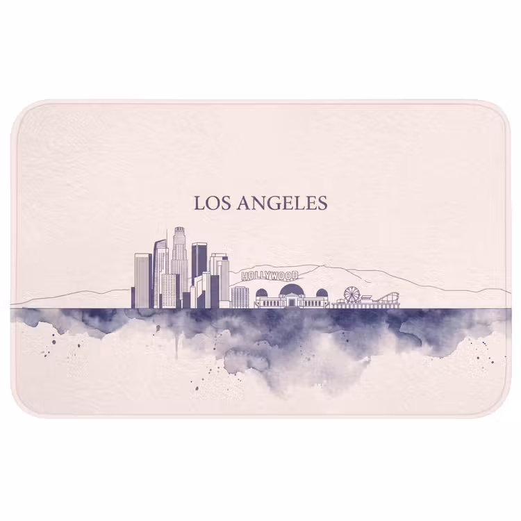 Wc Mat - Los Angeles - Skyline - Architectuur - Aquarel - Blauw — 1