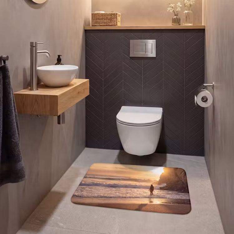 Wc Mat - Mensen - Oceaan - Zonsondergang - Kust - Goud — 2