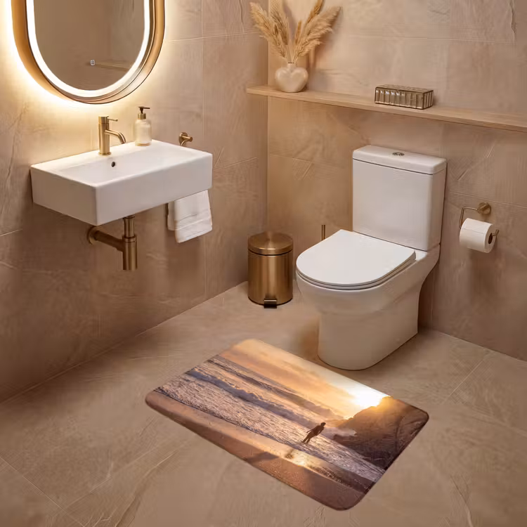 Wc Mat - Mensen - Oceaan - Zonsondergang - Kust - Goud — 4