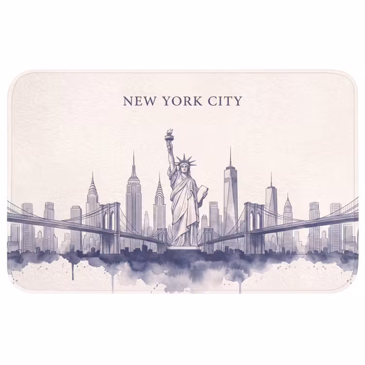 Wc Mat - New York - Vrijheidsbeeld - Skyline - Illustratie - Blauw — 1