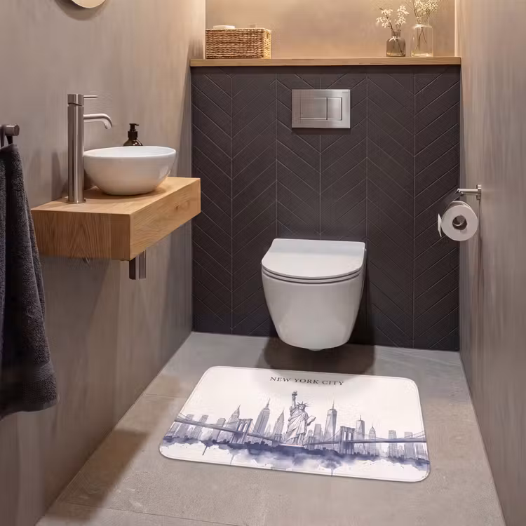 Wc Mat - New York - Vrijheidsbeeld - Skyline - Illustratie - Blauw — 2
