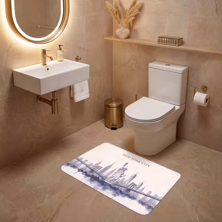 Wc Mat - New York - Vrijheidsbeeld - Skyline - Illustratie - Blauw — 4