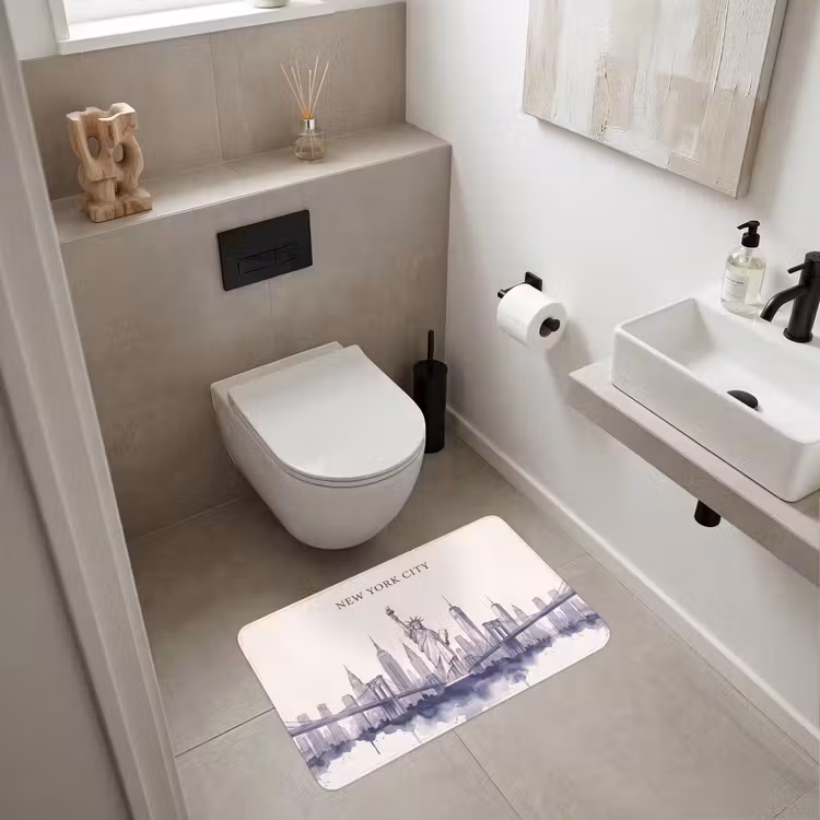 Wc Mat - New York - Vrijheidsbeeld - Skyline - Illustratie - Blauw — 6