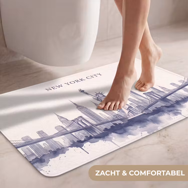 Wc Mat - New York - Vrijheidsbeeld - Skyline - Illustratie - Blauw — 7