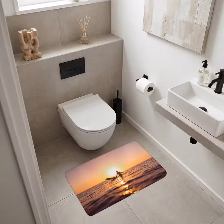 Wc Mat - Persoon - Surfen - Zonsondergang - Zee - Oranje — 6